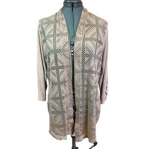 CHICOS Travelers Crochet Jacket Cardigan Taupe Tan Sand Sz 2 Large 12